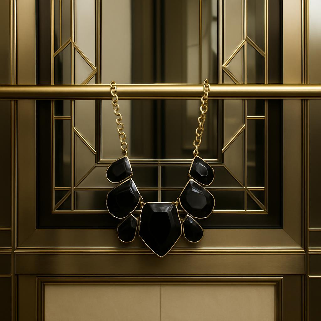 Ein elegantes Silberring mit Zahnriß-Steinen auf einer Goldkette