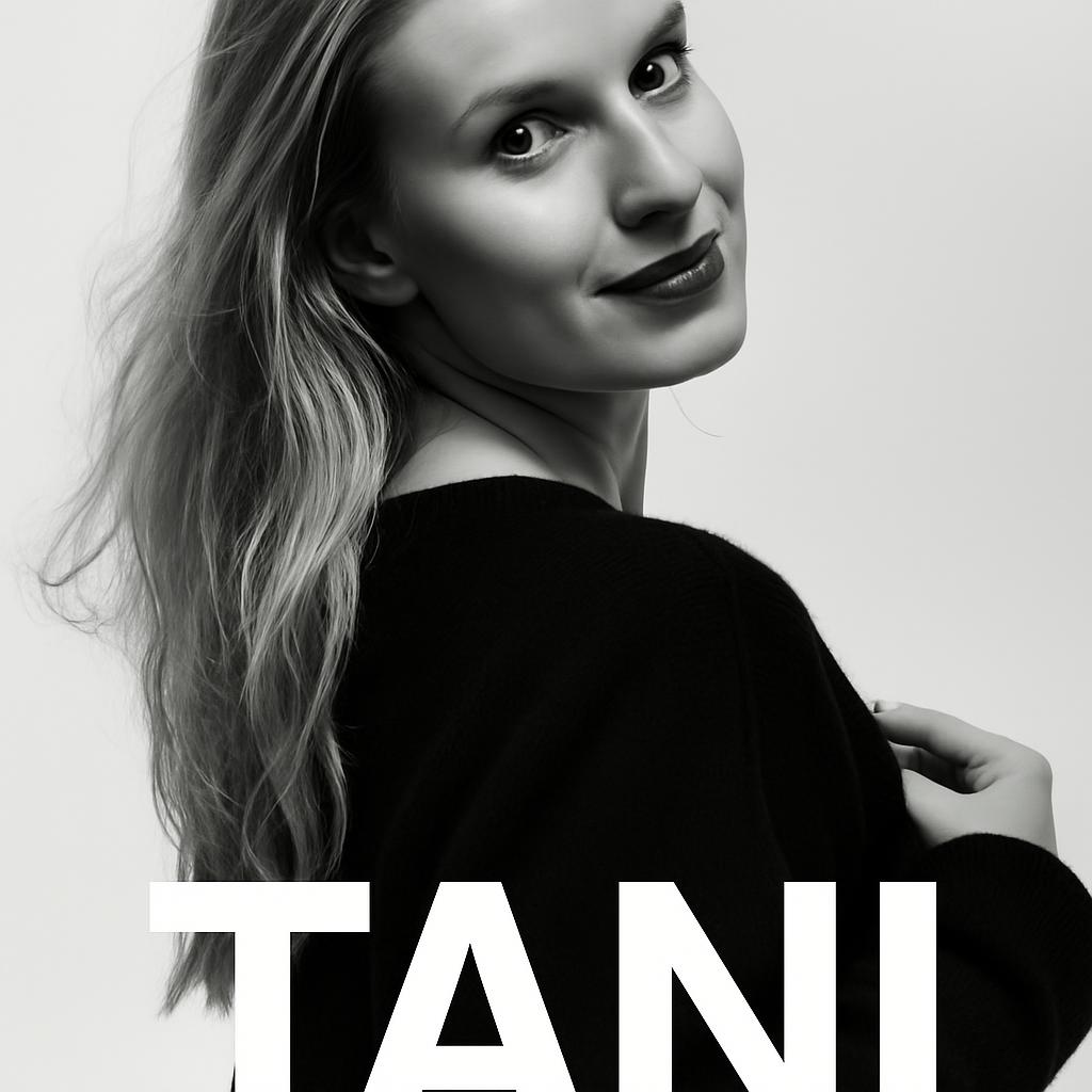 Füge den weißen Schriftzug "TANI" im unteren Teil des Bildes hinzu.
